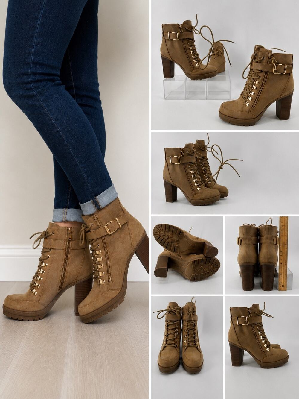Guess Women’s Size 7 Lace-Up Combat Ankle Boots with Block Heel